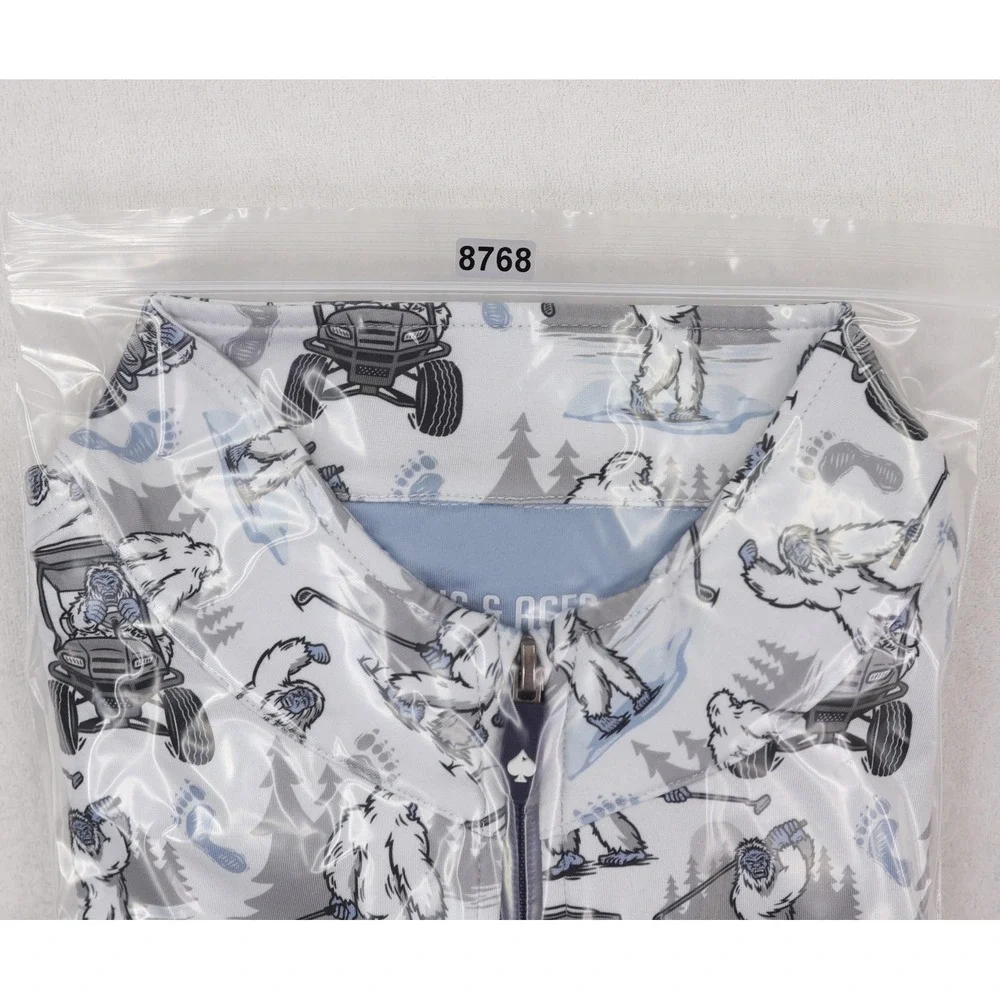 Pins &‎ Aces 1/4 Zip Pullover Shirt Mens Medium White Yeti Sasquatch Golf
